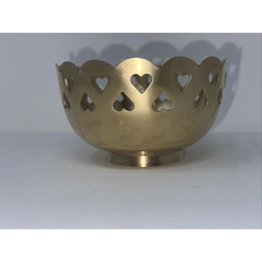 Vintage Solid Brass Heart Cut Out‎ Bowl Scalloped Edge India Polished Gold 4.75